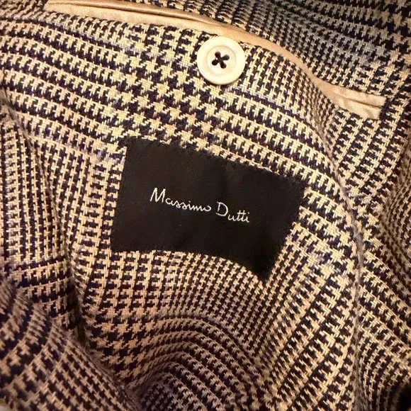 Massimo Dutti Brown Plaid Double-Breasted 100% Linen Suit - Picture 8 of 10